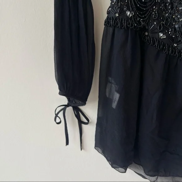 PINKO sheer blouse long sleeve princess waist rhinestone Whimsy goth - Picture 6 of 14